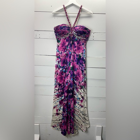 La Femme 100% Silk Floral Jewel Strap Gown Pink Size 4 - Picture 1 of 11